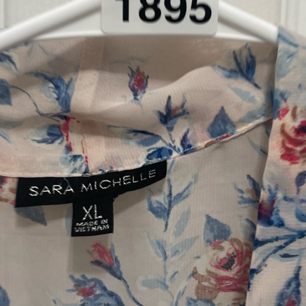 Sara Michelle Floral Drape Blouse - Cream and Blue - Picture 6 of 14